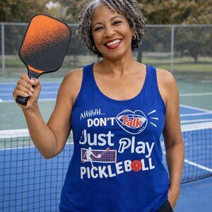Medium Pickleball tank top gifts for her, mom, grandma grandmom. Blue tank. NWT